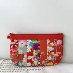 ファスナーポーチ*和雑貨*花ボタン*着物リメイク