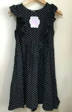 女の子 ノースリーブ ワンピース ドット柄フリル付き 140cm