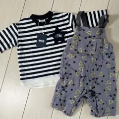 新品 BREEZE ストライプTシャツ＆オーバーオールセット
