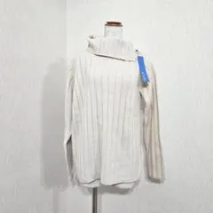 未使用タグ付◎ハイネックリブニット（L）キナリ系 長袖 セーター 伸縮性