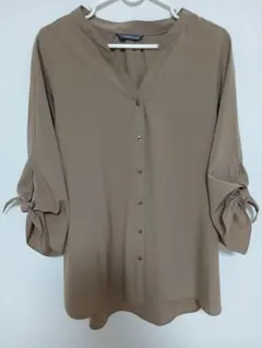 袖リボン☆5分丈ブラウス☆L