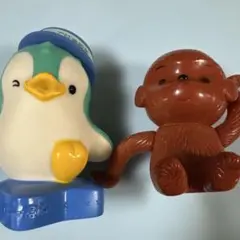 【昭和レトロ】山一證券 貯金箱 ペンギン 京都銀行 当時物 サル ソフビ貯金