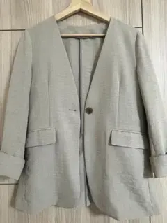 春夏秋用ノーカラージャケット1つボタン　VIS（ビス）Sサイズ　洗える　ベージュ