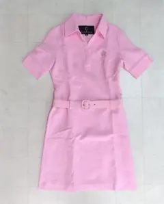 【CLATHAS】半袖 ワンピース ベルト付き ピンク 襟付き シャツワンピ