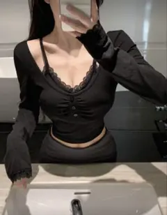 DAZY 女性　レース　パッチワーク　長袖Tシャツ