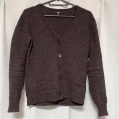 Vネックカーディガン ブラウン長袖 羊毛 アルパカ混 レディースM ニット
