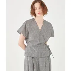 Ballsey ギンガムチェック カシュクール風ブラウス 36 日本製 黒白のサムネイル