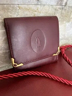美品　Cartier バーガンディ レザー コインケース　メンズ　レディース