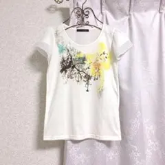 ページボーイ 袖シフォン 半袖プリントTシャツ オフホワイトのサムネイル