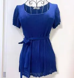 美品♡ ルーデルー 薄手ニット プリーツ 透かし編み リボンベルト紐のサムネイル