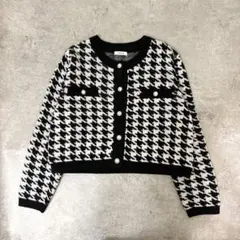 INGNI vintage 千鳥柄 格子柄 ショート カーディガン 金ボタン