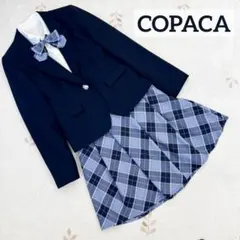 美品 コパカ 160 女の子 フォーマル 卒服 チェック リボン ブルー 卒業式