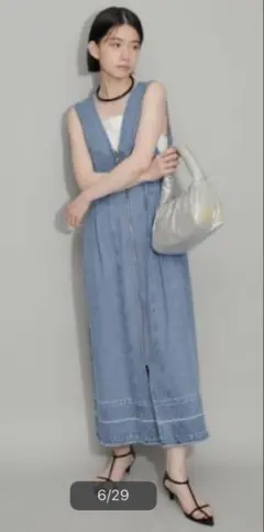 美品アダムエロペ 【WEB限定】ジップアップデニムワンピースジャンパースカート