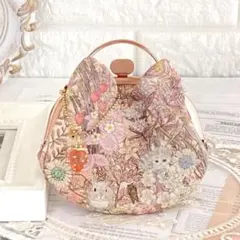 ユキエモン　ボタニカルフラワー　ハンドメイドポーチ　ピンク　猫さんポーチ