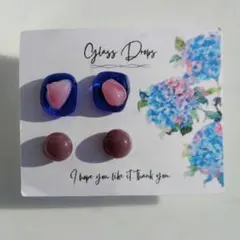 ガラス ドロップス サージカルステンレス ピアス ブルー くすみ パープル