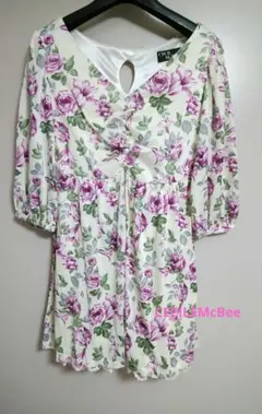 セシルマクビー　ワンピース　花柄ワンピース　リボン　パール　9号　レディース