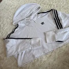美品♡adidas originals ショート丈 パーカー白ホワイト／黒ライン