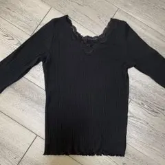 RETROGIRL/ブラックリブ編み長袖Tシャツ/M