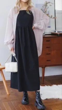 ブラック キャミワンピース ロング丈