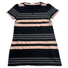 る*と様 courreges クレージュ ロゴ 刺繍 ボーダー柄 レーヨン混 チ