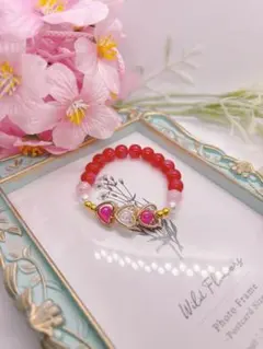 かわいいハートのビーズブレスレット赤レッドピンクオシャレ