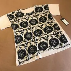 アウリクラ プリント 半袖 カットソー tシャツ 半袖ブラウス 柄シャツ 夏 黒