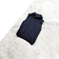 B1754【コムサイズム】ネイビー ケーブル編み タートルネック ニットベスト