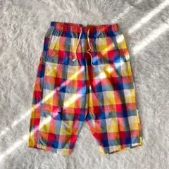 NEOTEKO綿麻ハーフパンツ（M）マルチカラー　チェック柄　ウエスト紐付のサムネイル