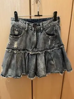 デニム プリーツスカート ダークブルー