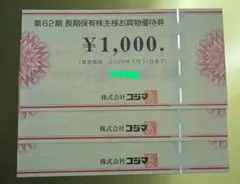コジマ　株主優待　3,000円分