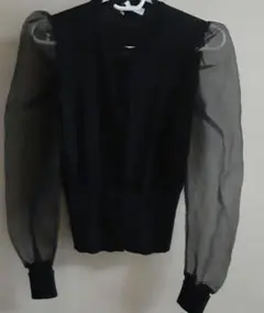 ZARA【S】 シアーラウンドスリーブ　カーディガン　黒 RN77302