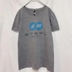 Tシャツ クルーネック 半袖 ロゴ グレー 灰 混紡 カジュアル