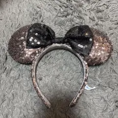 ミッキー耳型カチューシャ 黒と茶色のスパンコール