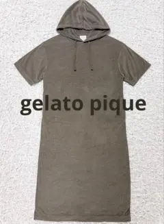 【GELATO PIQUE】 フード付半袖ワンピース グレー マタニティのサムネイル