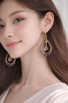 アイオライト　アメジスト　フローライト　フープ　はピアス　or イヤリング