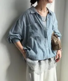 美品 DouDou 袖リブシアーデニムシャツ サックスブルー - メルカリ