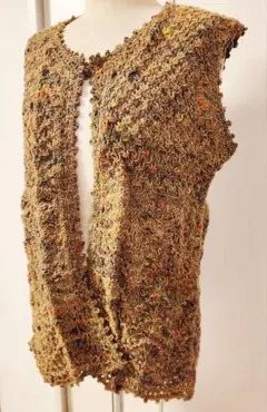手編み ベスト ジレ マルチカラー ブラウン系 レディース