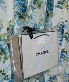 CHANELショッパー　クリアトートバッグ　ポーチ付き　カメリアシール
