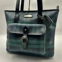 極美品✨ポロラルフローレン　トートバッグ　タータンチェック　A4可　肩掛け　緑
