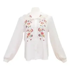 刺繍ブラウス 刺繍 立体刺繍 ブラウス シャツ フリル フラワーモチーフ