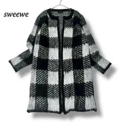 sweewe ニットカーディガン【S】チェック柄 黒白 起毛 羽織
