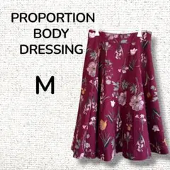【M】プロポーションボディドレッシング 花柄 フレアスカート ボルドー 膝丈