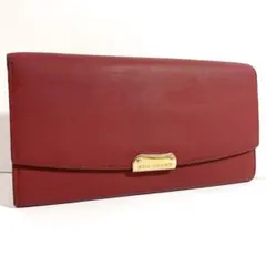 バーバリー 長財布 ロゴプレート ゴールド金具 レザー 大容量 チェック レッド