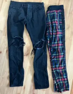 mnml ミニマル　デニム　パンツ　タータンチェック　ジャガーパンツ　2本セット