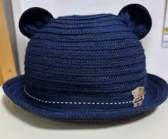ファミリア　ネイビー クマ耳付き ベビー帽子