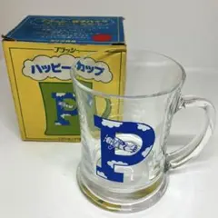 プラッシー ハッピーカップ【未使用】青・飛行機デザイン グラスマグ タケダ食品