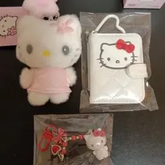 ハローキティミニチュアキルト　マスコットホルダー×ダブルミラー×キーホルダー3点