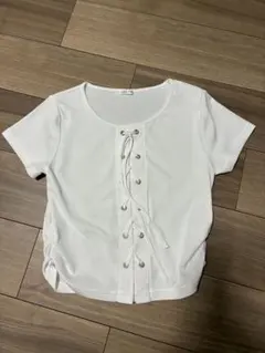 ハニーズ　COLZA レースアップ 半袖Tシャツ ホワイト M