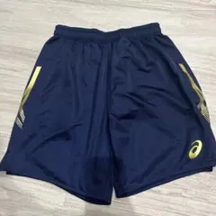 ネイビー ゴールド asics ハーフパンツ　サッカーパンツ
