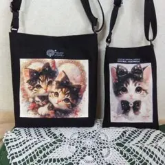 可愛い猫柄サコッシュと スマホショルダー
